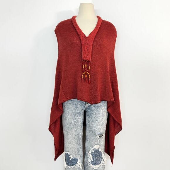 Simply Natural Baby Alpaca Knit Poncho Sweater Vest Burnt Red OS - Picture 2 of 12